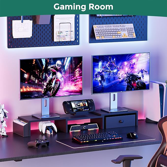 Dual Monitor Stand Riser, Adjustable Length & Swivel Angle Monitor Stand - Image 7