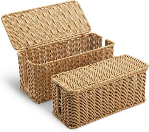 2Pack Large Cable Management Box, Handwoven Imitation Rattan Cord Organizer by ZhiYo