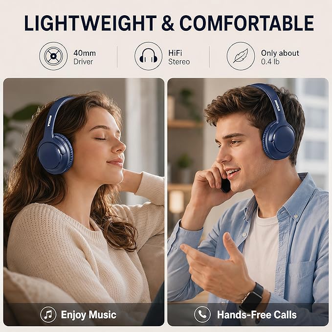 MIDOLA Bluetooth Headphones Over Ear 68H Playtime 6 EQ Wireless Headset - Image 7