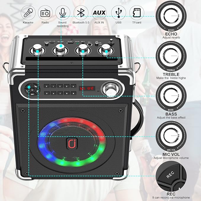 Bluetooth Speaker with Two Wireless Microphones, Outdoor Speaker with - Image 5
