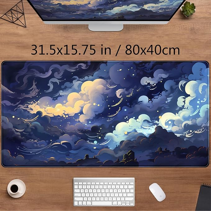 Blue Clouds Desk Mat Large XXL Gaming Mouse Pad Non-Slip Rubber Base Mousepad - Image 2