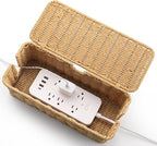 Handmade Cable Management Box Brown, Imitation Rattan Cord Organizer Cord Hider - Image 6