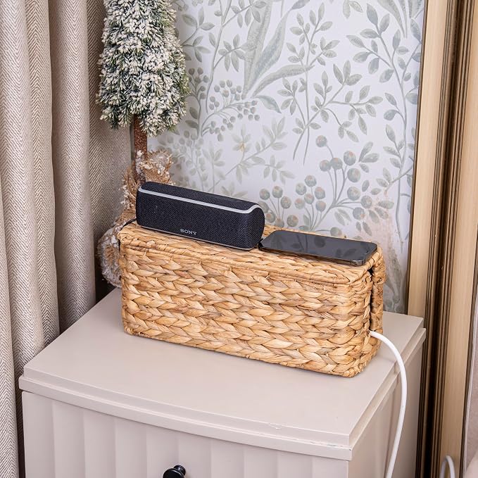 PEMAR Natural Wicker Cable Management Box, Cable Organizer, 2 Open Slots - Image 7