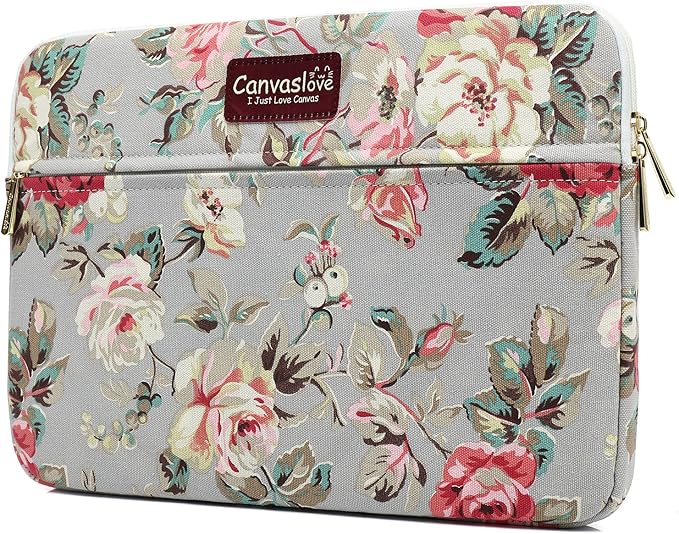 Canvaslove Rose Pattern Canvas Laptop Sleeve Case Bag by Canvaslove