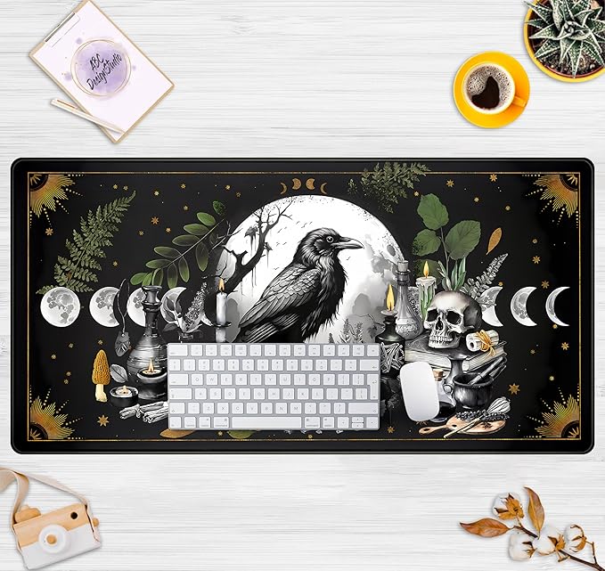 Cute Kawaii Raven Desk Mat XXL Large Extended Gaming Mouse Pad Nature Forest - Image 7