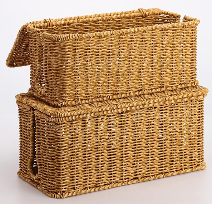 2Pack Large Cable Management Box, Handwoven Imitation Rattan Cord Organizer - Image 6