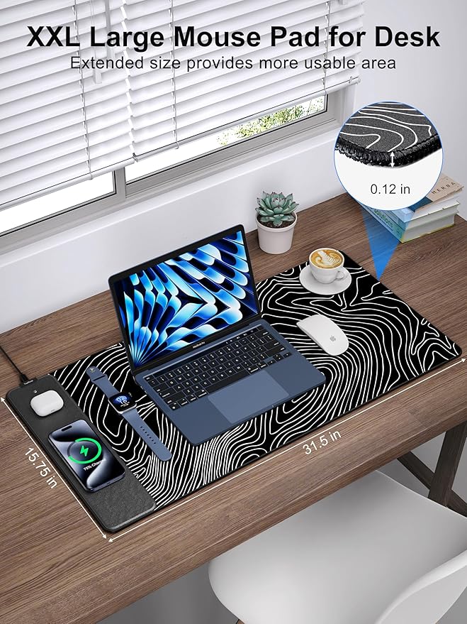 TopMade Mouse Pad with 15W Fast Wireless Charging, 31.5"x15.75" XXL Large - Image 3