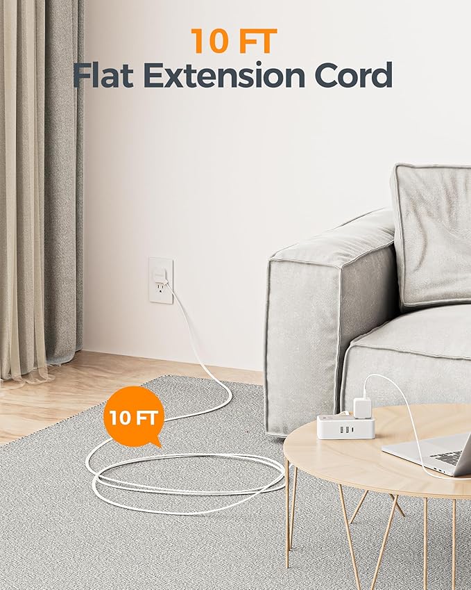 Flat Plug Extension Cord 10 FT, TESSAN Surge Protector Power Strip - Image 5