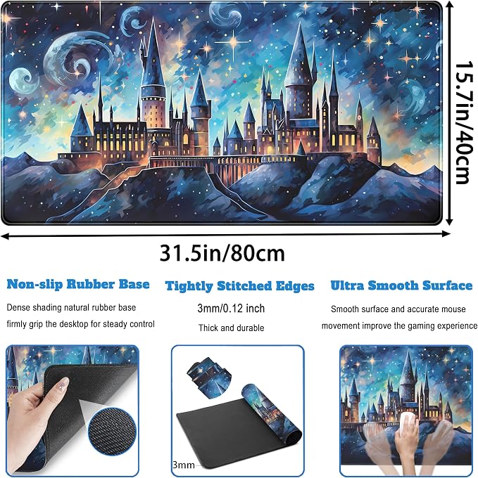 Blue Castle Desk Mat Aesthetic Cute Desk Pad, Extended Large Mouse Pad XXL - Image 4