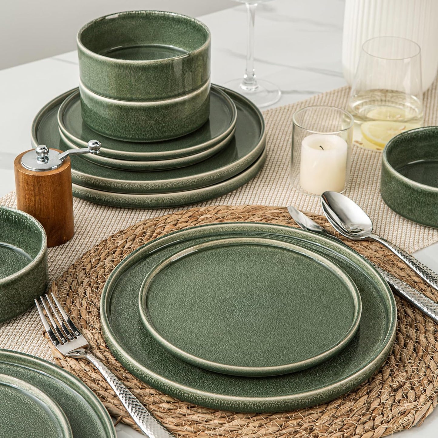 AmorArc Ceramic Dinnerware Sets, Handmade Reactive Glaze Stoneware Plates and Bowls Sets,Highly Chip and Crack Resistant | Dishwasher & Microwave Safe Dishes Set, Service for 6 (18pc)