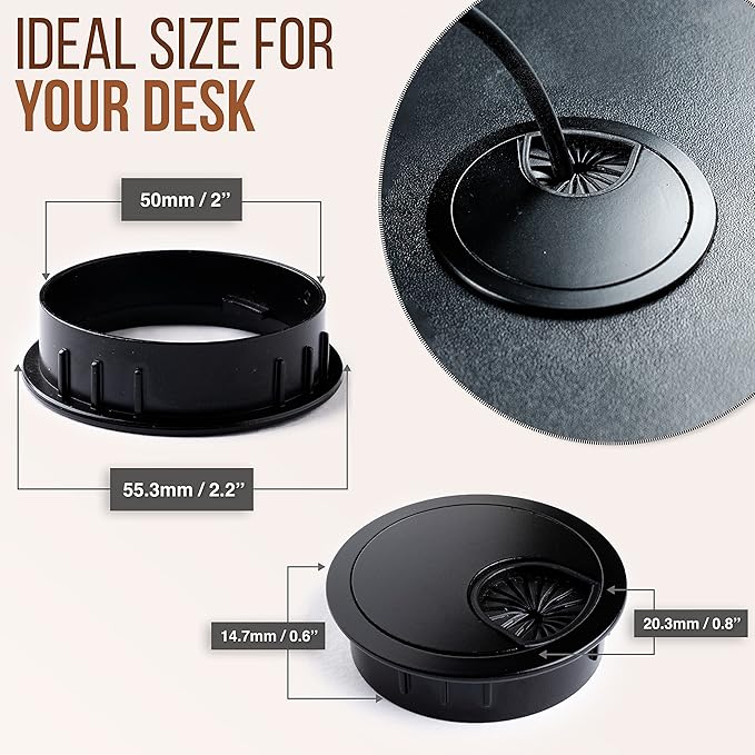 MAHDPRO Metal Desk Grommet 2 Inch Pack of 2-Flat Black Zinc Alloy Metallic Desk - Image 2