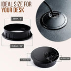 MAHDPRO Metal Desk Grommet 2 Inch Pack of 2-Flat Black Zinc Alloy Metallic Desk - Image 2