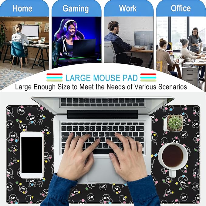 Desk Mat Cute Black Anime Sprite Gaming Mouse Pad XXL Large Extended Kawaii - Image 5