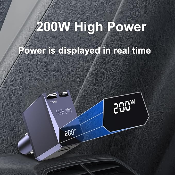 Aftertop 200W Retractable Car Charger, 3-in-1 Independent Fast Charging - Image 3