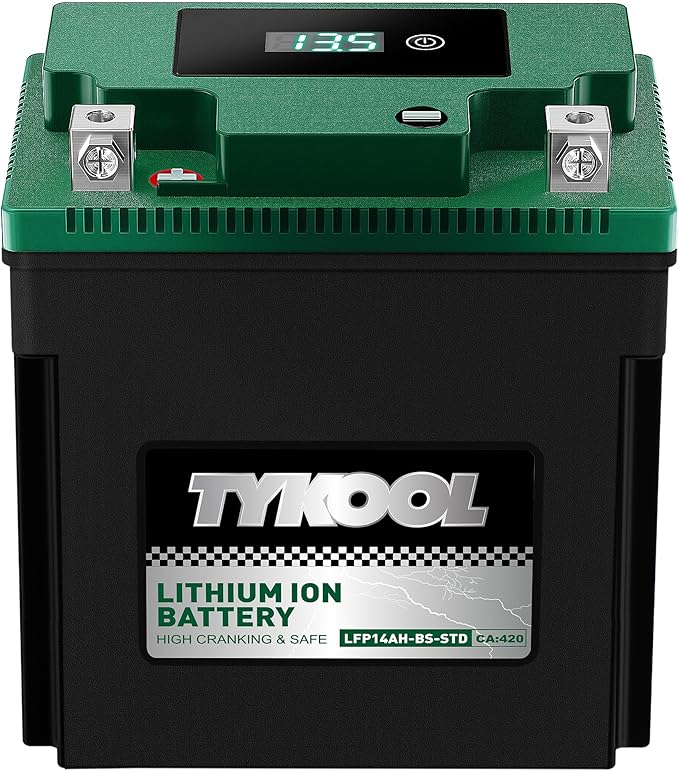 TYKOOL YTX14AH-BS-STD, LiFePO4 Lithium Motorcycle Battery, 12.8V 7Ah, 5X Longer by TYKOOL