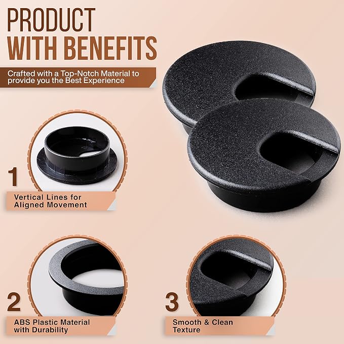 MAHDPRO Desk Grommet 2 Inch Pack of 5-Black ABS Plastic Cable Hole Cover to - Image 3