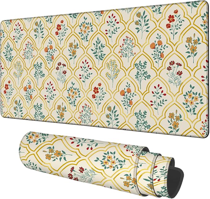 Large Mouse Pad Decorative Floral Gaming Desk Pad Computer Keyboard Non-Slip by Unknown