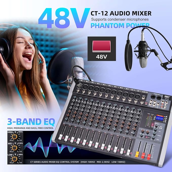 Pro DJ Mixer 12-Channel Audio Console - Image 6