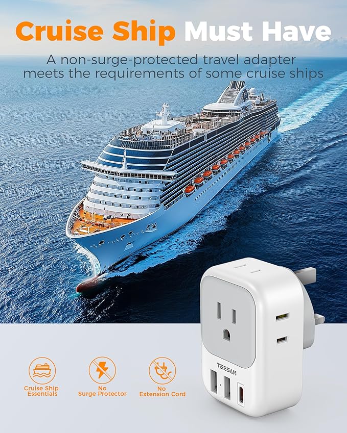 UK Adapters for Travel 2 Pack, TESSAN Type G US to UK Plug Adapter - Image 7