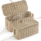 2-Pack Large Cable Management Box, Natural Rattan Cable Cord Organizer Boxes by BLUEWEST