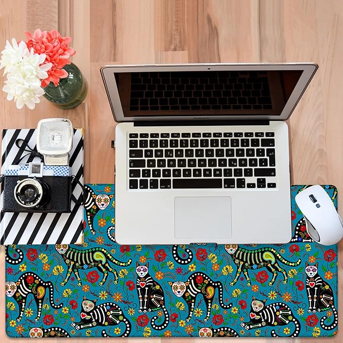 Sugar Skull Black Cats Gaming Mouse Pad 3mm Thick Stitched Edge Waterproof - Image 6