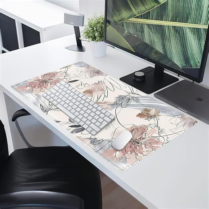 Desk Mat, Abstraction Hand Painted Flowers Extended Gaming Mouse Pad, Cute - Image 6