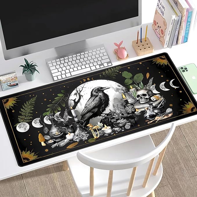 Cute Kawaii Raven Desk Mat XXL Large Extended Gaming Mouse Pad Nature Forest - Image 2