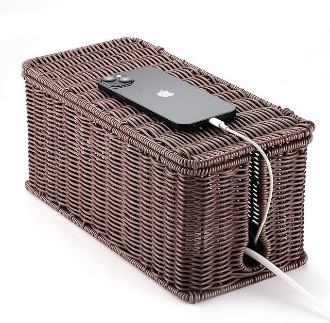 Large Cable Management Box, Handwoven Imitation Rattan Cord Organizer Cord - Image 4