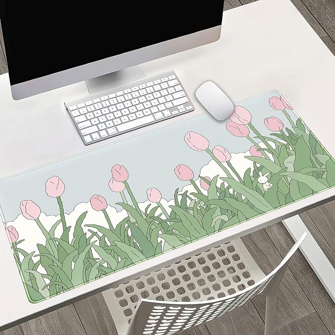 WatercolorTulip Flower Mouse Pads, Extended Gaming Mousepad XXL Kawaii Anime - Image 2