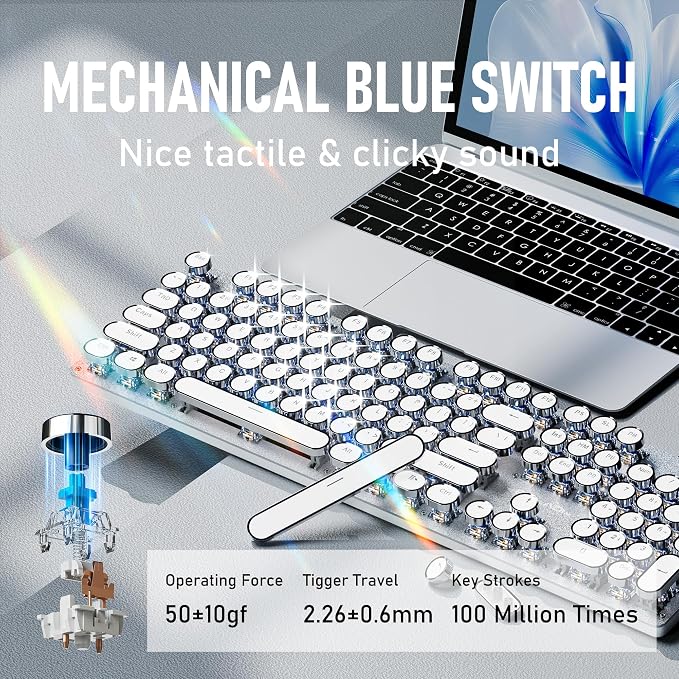 EWEADN TK100 Typewriter Style Wired Mechanical Keyboard, 104 Keys Aesthetic - Image 4