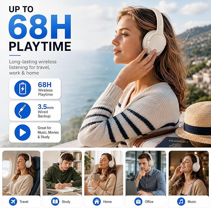 MIDOLA Bluetooth Headphones Over Ear 68H Playtime 6 EQ Wireless Headset - Image 2