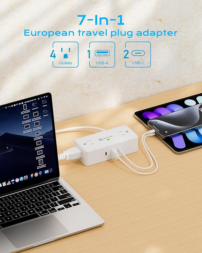 Kakyanill European Travel Plug Adapter, Type E F Plug Adapter, 4 AC Outlets - Image 5