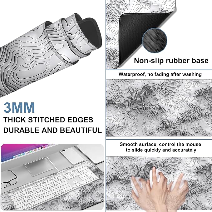 Large Mouse Pad Wave Lines Gaming Desk Pad Computer Keyboard Non-Slip - Image 2