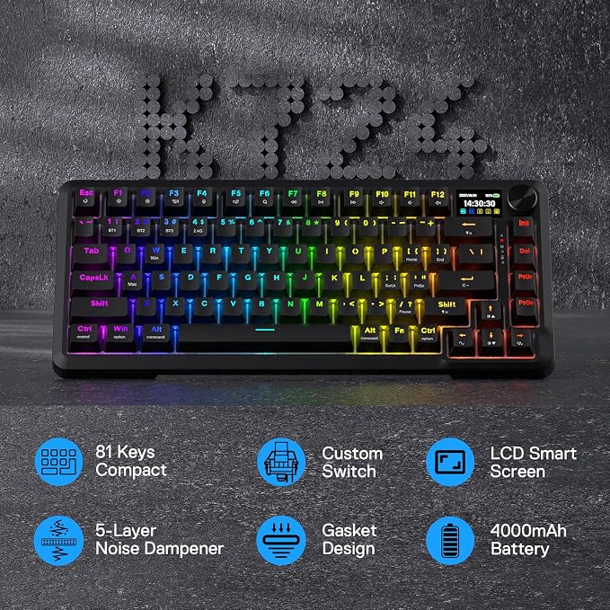 Redragon K724 PRO Wireless Gasket Gaming Keyboard w/Hype Screen & Knob - Image 2