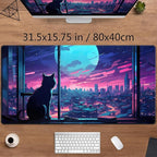 Cool Purple Kawaii Anime Moom Cat Desk Mat XXL Large Gaming Mouse Pad, Cute - Image 2
