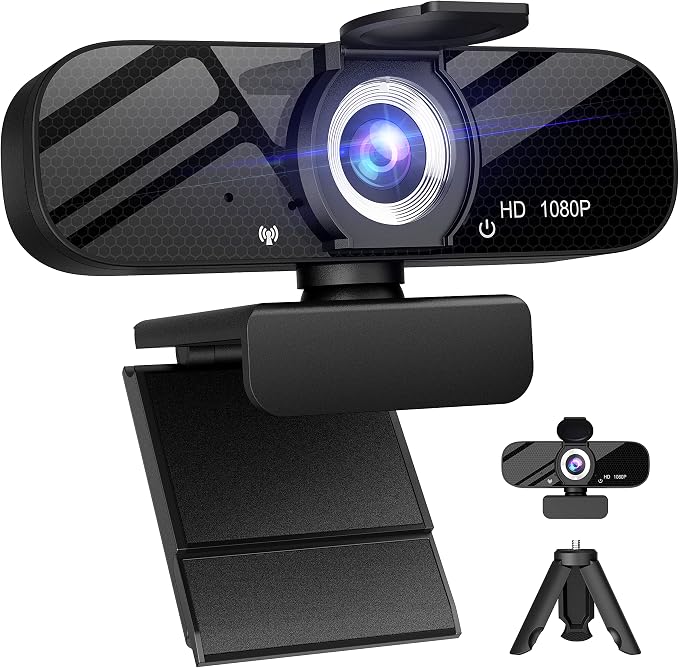 Full HD 1080P Webcam with Microphone, Wide Angle, Rotatable Tripod, Privacy by Unknown