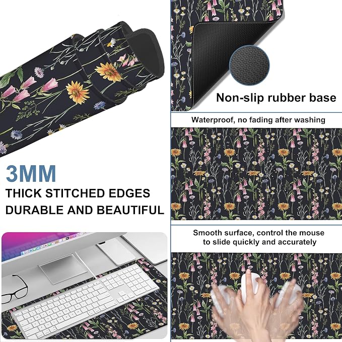 Large Mouse Pad Field Flowers Gaming Desk Pad Computer Keyboard Non-Slip - Image 2