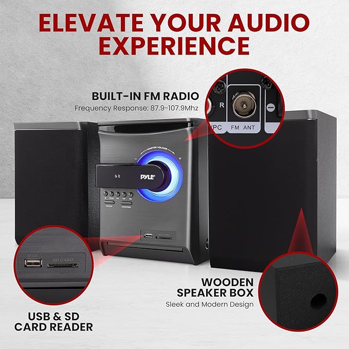 Pyle Home Stereo Shelf System - 30W Wireless BT Streaming - Image 5
