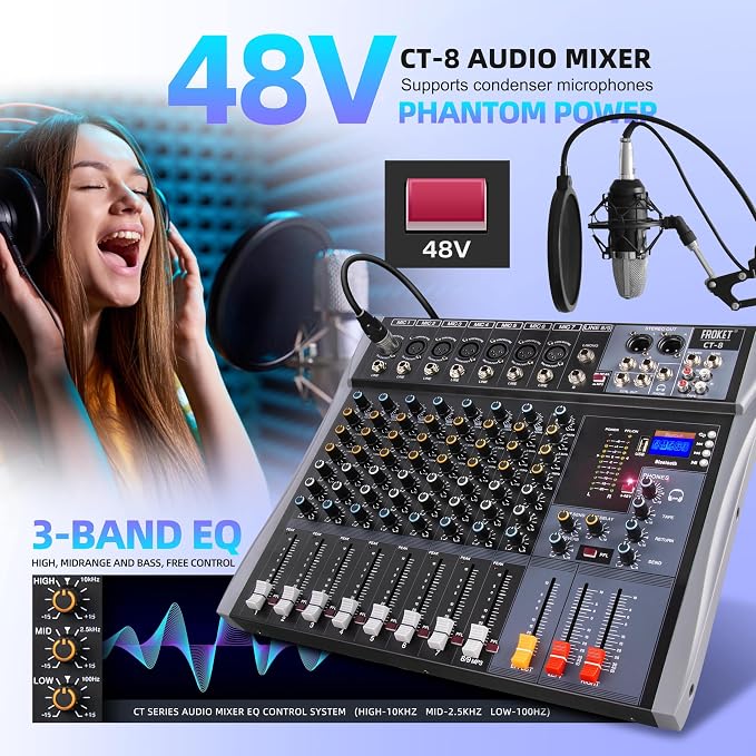 Pro DJ Mixer 8-Channel Audio Console - Image 6