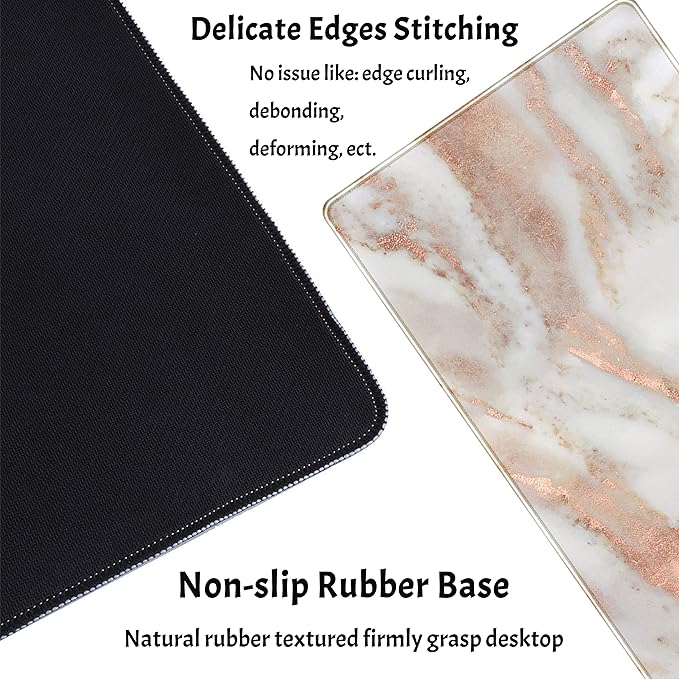 Rose Gold Marble Desk Mat Cute Desk Decor Mouse Pad, Abstraction Metallic - Image 3