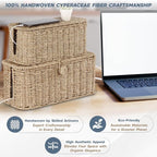 2-Pack Large Cable Management Box, Natural Rattan Cable Cord Organizer Boxes - Image 2
