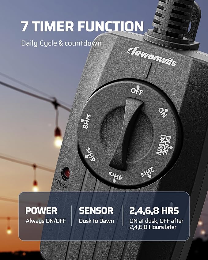 DEWENWILS Outdoor Light Timer Dusk to Dawn, Weatherproof, Plug in Timer - Image 2