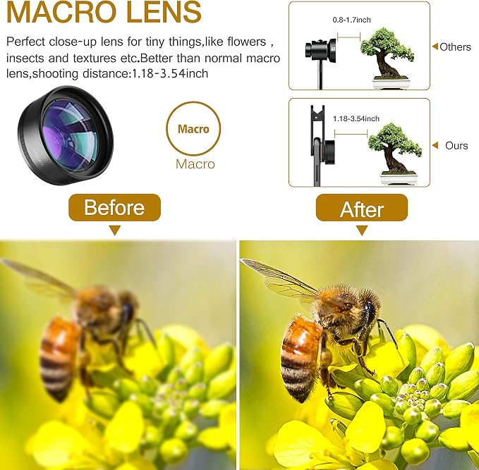 Phone Camera Lens, Upgraded 3 in 1 Phone Lens kit-198° Fisheye Lens + Macro - Image 6
