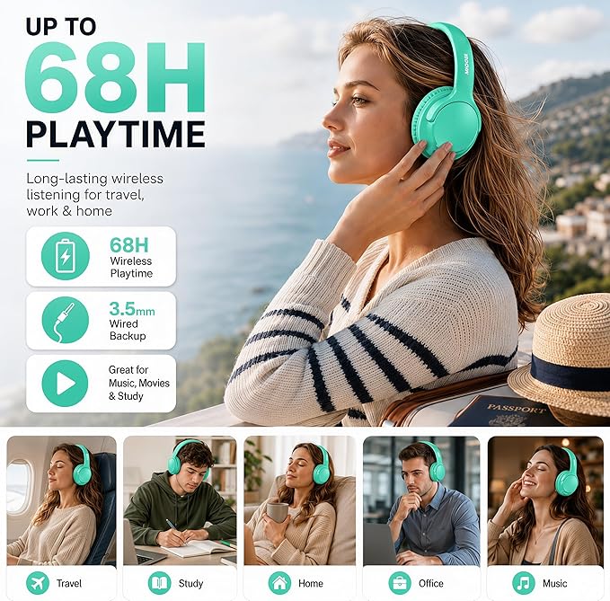 MIDOLA Bluetooth Headphones Over Ear 68H Playtime 6 EQ Wireless Headset - Image 2