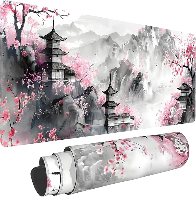 Japanese Cherry Blossom Large Mouse Pad, Gaming Keyboard Desk Pad, Extended by BAHDSISFA