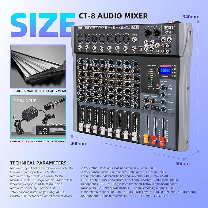 Pro DJ Mixer 8-Channel Audio Console - Image 2