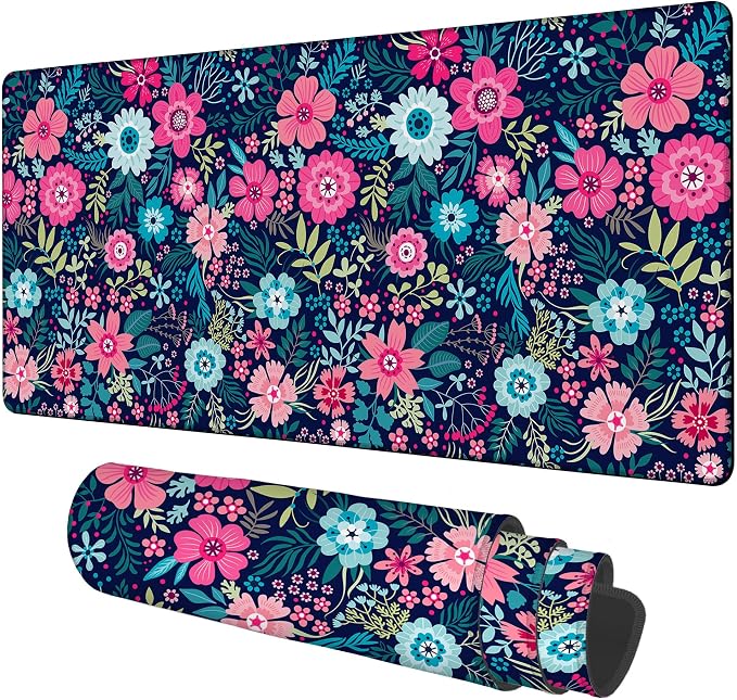 Colorful Flowers Gaming Mouse Pad 3mm Thick Stitched Edge Waterproof Non-Slip by Unknown