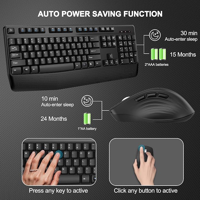 Wireless Keyboard and Mouse Combo, EDJO 2.4G Full-Sized Ergonomic Computer - Image 4