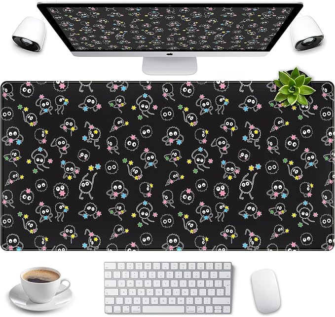 Desk Mat Cute Black Anime Sprite Gaming Mouse Pad XXL Large Extended Kawaii by LuckyCow