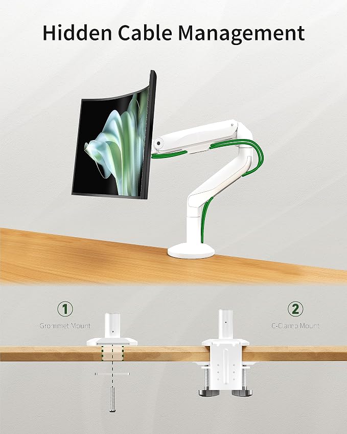 Ultrawide Single Monitor Mount, Adjustable Gas Spring Monitor Arm - Image 4